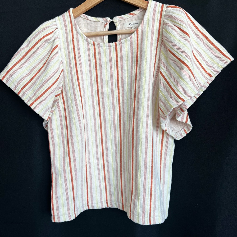 SOLD👚 Madewell Striped Flutter Sleeve Top – Women’s Small - Picture 3 of 11